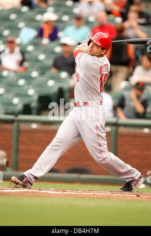 San Francisco, CA, USA. 23 juillet, 2013. Juillet 23, 2013 San Francisco, CA.Joey Votto Cincinnati Reds évoluant au cours de l'action dans un match contre les Giants de San Francisco à AT & T Park à San Francisco, Californie. Les Rouges ont remporté 9-3.Daniel Gluskoter/CSM/Alamy Live News Banque D'Images