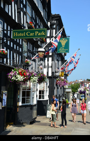 16e siècle les plumes Hotel, High Street, Ledbury, Herefordshire, Angleterre, Royaume-Uni Banque D'Images