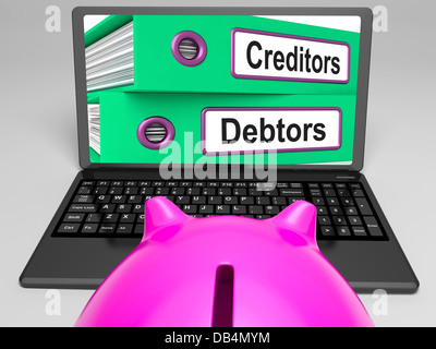 Les créanciers et débiteurs des fichiers sur ordinateur portable financement montre Banque D'Images