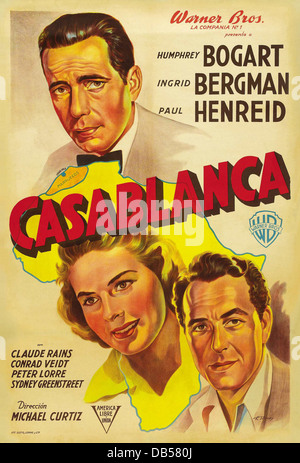 CASABLANCA Warner Bros., 1942. Réalisé par Michael Curtiz. Affiche de film Banque D'Images