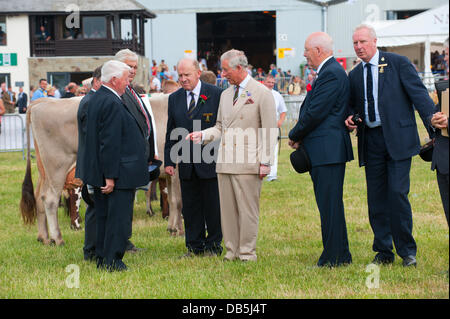 Llanelwedd, Powys, au Royaume-Uni. 24 juillet 2013. Le Prince visite l'anneau de bovins. Le Prince de Galles, un ancien président de la Royal Welsh Agricultural Society (RWAS), et la duchesse de Cornouailles assister au Royal Welsh Show au milieu du Pays de Galles. C'est le Prince Charles du 7ème visite à Llanelwedd, où la plus grande foire agricole en Europe est tenu, mais pour la duchesse c'est son premier. Crédit photo : Graham M. Lawrence/Alamy Live News. Banque D'Images