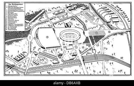 Géographie / voyage, Allemagne, Berlin, zone olympique, carte, dessin, 1936, droits supplémentaires-Clearences-non disponible Banque D'Images