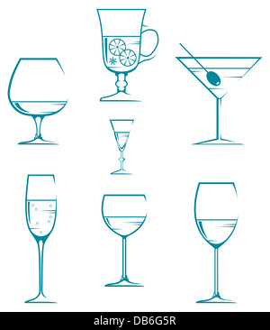 Ensemble de symboles et d'icônes des verres pour les boissons alcoolisées Banque D'Images