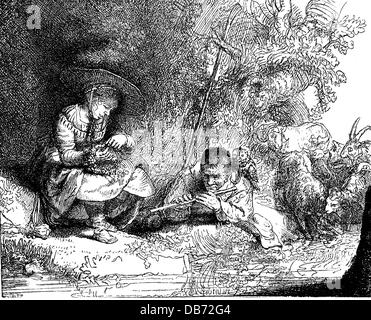 Rembrandt, Harmensz van Rijn, (1606 - 1669), gravure, 'le berger curieux', droits additionnels-Clearences-non disponible Banque D'Images