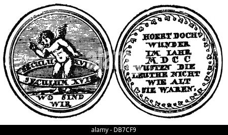 Festivités, Saint-Sylvestre, félicitations pour le nouvel an, médaille pour le tournant de l'année, allusion à la controverse si l'année 1700 appartient au 17ème ou 18ème siècle, Allemagne, 1700, droits additionnels-Clearences-non disponible Banque D'Images
