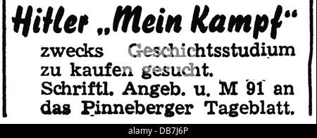 Presse / médias, annonce classée, quête de Mein Kampf d'Adolf Hitler, Pinneberger Tagblatt, 1960, droits additionnels-Clearences-non disponible Banque D'Images