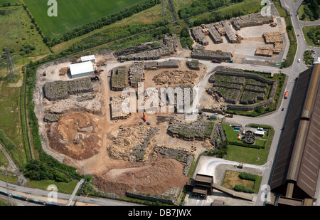 Vue aérienne de la biomasse comme combustible dans un composé prêt à être brûlé pour produire de l'énergie chez Drax Power Station au Yorkshire Banque D'Images