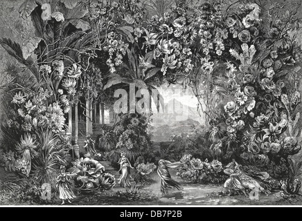 théâtre, opéra, 'Parsifal', par Richard Wagner, acte 2, Château magique de Klingsor, après photographie, gravure de bois, 19e siècle, droits additionnels-Clearences-non disponible Banque D'Images