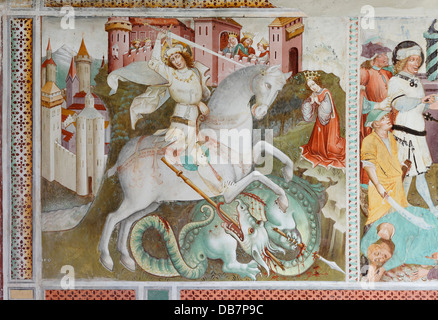 St George avec un dragon, fresque de Thomas von Villach, autour de 1470, St George's Church Banque D'Images