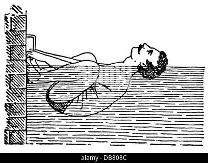 Sports, natation, contre-coup, position de départ, gravure de bois, de: Friedrich Eduard Bilz, Nouveau traitement naturopathique, Leipzig, Allemagne, 1902, droits additionnels-Clearences-non disponible Banque D'Images