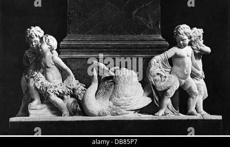 Beethoven, Ludwig van, 17.12. 1770 - 26.3.1827, compositeur allemand, monument, Vienne, dessin de Caspar von Zumbusch, 1880, putti comme allégorie sur les neuf symphonies, carte de cabinet, fin du XIXe siècle, Banque D'Images