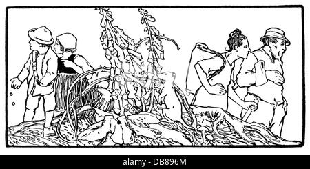 Littérature, conte de fées, frères Grimm, Hansel et Gretel, abandonnés par leurs parents, dessin d'Otto Ubbelohde (1867 - 1922), 1922, de: 'Kinder- et Hausmärchen', droits additionnels-Clearences-non disponible Banque D'Images