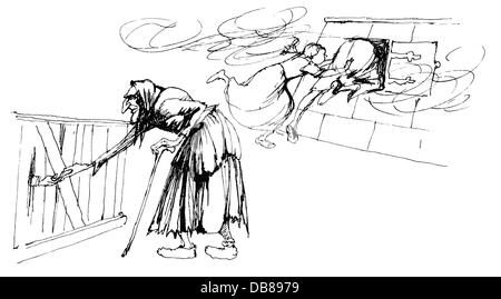 Littérature, conte de fées, frères Grimm, Hansel et Gretel, dessin de Fritz Fischer (1911 - 1968), de: 'Die schönsten Märchen der Brüder Grimm', , droits additionnels-Clearences-non disponible Banque D'Images