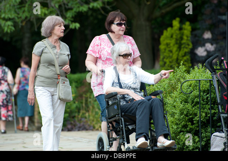 Diverses personnes âgées adultes matures walking in park homme adultes femmes adultes et fauteuil Banque D'Images