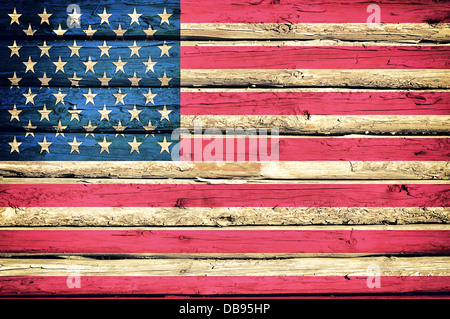 Abstract drapeau américain sur le fond en bois Banque D'Images