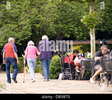 Diverses personnes âgées adultes matures walking in park homme adultes femmes adultes et fauteuil Banque D'Images