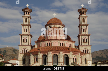 République d'Albanie. Korçë. Cathédrale de la résurrection. Construit en 1992. Orthodoxes. De l'extérieur. Banque D'Images