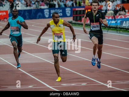 Warren Weir remporte le 200m hommes au cours de l'anniversaire de Sainsbury's Games au Queen Elizabeth Olympic Park Stadium, Londres le 26 juillet, 2013, UK Banque D'Images