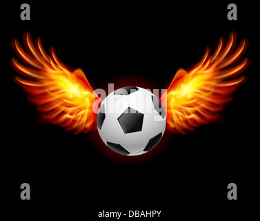 Football-Fiery les ailes, une illustration en couleur sur fond noir Banque D'Images