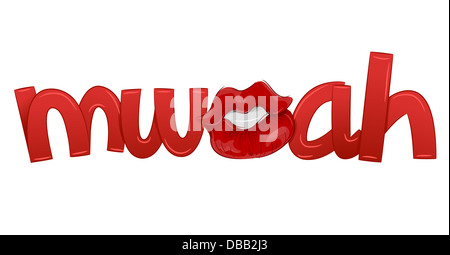 Illustration du texte Muwah rouge baiser avec Mark Banque D'Images