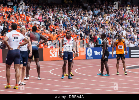 Londres, Royaume-Uni. 27 juillet, 2013. 4x100m relais mens dans le stade olympique, jeux anniversaire Athlétisme britannique à Londres. , Photo : ©Rebecca Andrews/Alamy Live News Banque D'Images