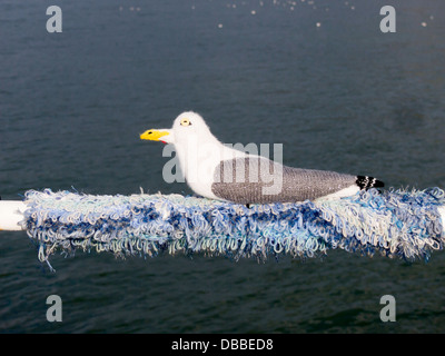 Bombardement de fils de lieu public de décoration avec des objets tricotés ici une mouette Banque D'Images