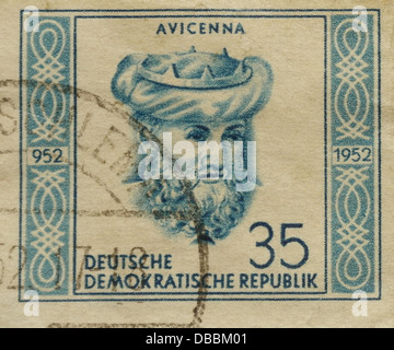 35 Pfennig timbre commémoratif pour le philosophe persan, Avicenne, émis par la République démocratique allemande en 1952 Banque D'Images
