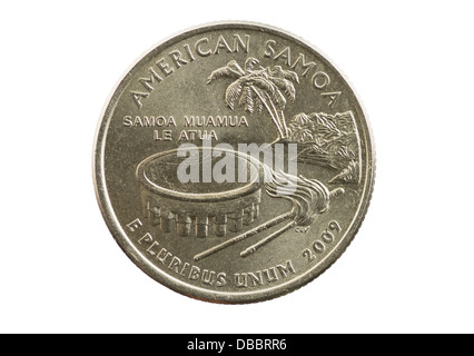 Samoa américaine trimestre commémorative coin isolated on white Banque D'Images