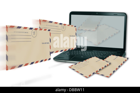 Ordinateur recevoir le courrier entrant en 3d software Banque D'Images