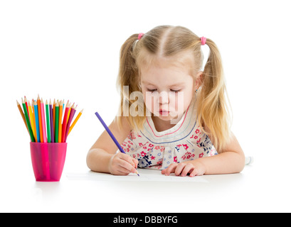 Cute kid dessin avec crayons de couleur Banque D'Images