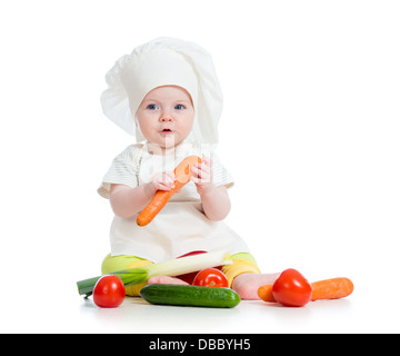 Baby cook une alimentation saine isolated on white Banque D'Images