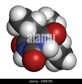 Barbiturique pentobarbital (pentobarbitone) sédatif, la structure chimique. Les atomes sont représentés comme des sphères. Banque D'Images