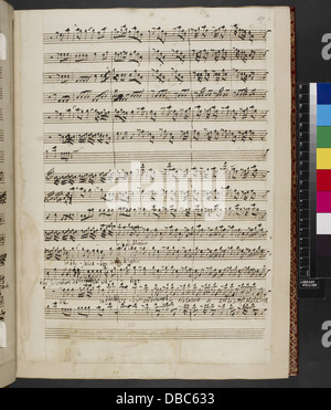 Un manuscrit de George Frederick Haendel « The King Shall Rejoice », montrant la partition musicale dans un document historique. La pièce fait partie de son travail de composition plus large de la période baroque. Banque D'Images