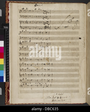 Ce manuscrit de George Frederick Haendel présente la composition « The King Shall Rejoice », mettant en valeur la musique de Haendel dans sa forme originale. Banque D'Images