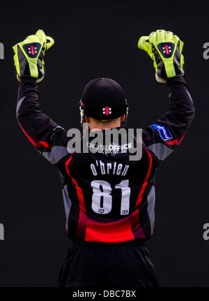 Leicester, Royaume-Uni. Dimanche 28 juillet 2013. Le Leicestershire Niall O'Brien. Action de l'FriendsLife t20 Groupe nord de cricket entre Leicestershire renards et Yorkshire Vikings. Credit : Graham Wilson/Alamy Live News Banque D'Images