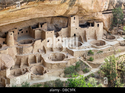 Cliff Palace, anciennes habitations anasazi pueblo, parc national de Mesa Verde, Cortez, Colorado, États-Unis. Habitation de falaise. Banque D'Images