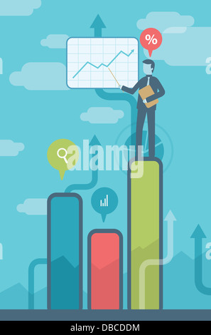 Image d'illustration de businessman sur le graphique en barres représentant lucratif présentation donnant Banque D'Images