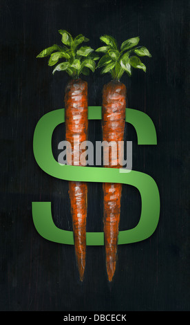 Illustration de carottes sur signe dollar représentant incentives Banque D'Images