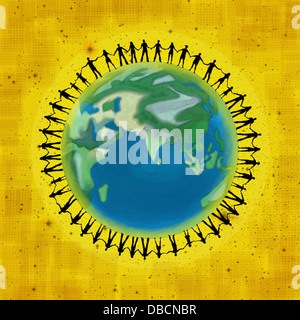 Image d'illustration de personnes sur l'unité représentant globe Banque D'Images