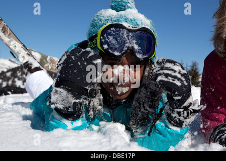 Les filles de Ski Alpin aux Houches Banque D'Images