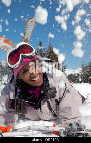 Les filles de Ski Alpin aux Houches Banque D'Images