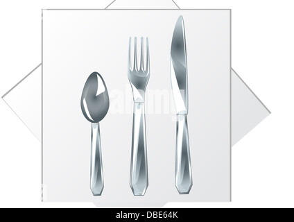 Cuillère, fourchette, couteau sur une serviette blanche Banque D'Images