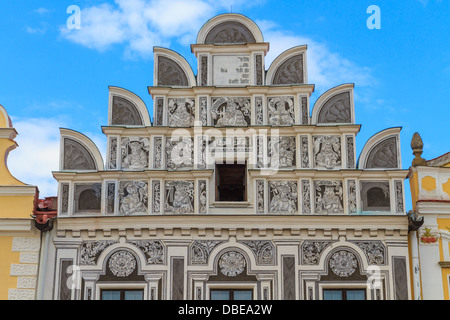 Façade de maisons Renaissance de Telc, République tchèque (site du patrimoine mondial de l'UNESCO) Banque D'Images