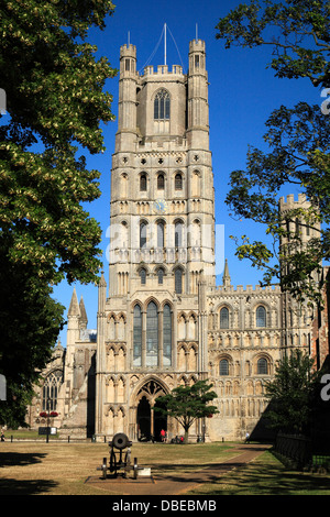 Cathédrale d'Ely, tour ouest, Palace Green, Cambridgeshire England UK Anglais cathédrales médiévales Banque D'Images