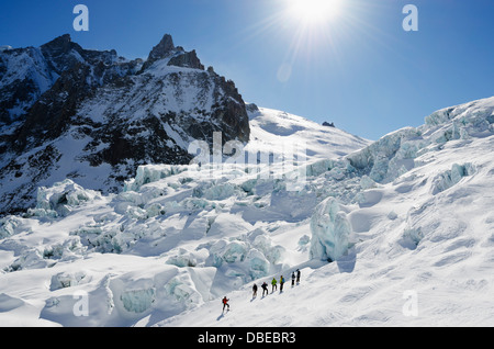 Europe, France, Alpes, Haute-Savoie, Chamonix, vallée blanche ski hors piste Banque D'Images