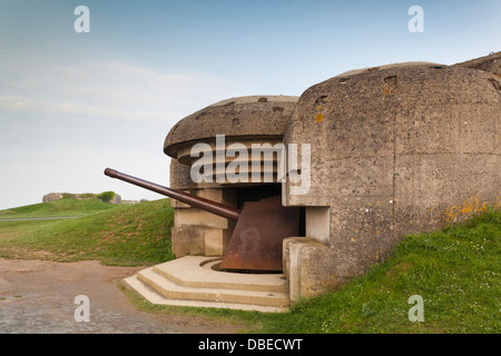 France, Normandie, Plages du Débarquement, Longues Sur Mer, WWII German 150mm Batterie d'artillerie. Banque D'Images