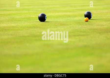 Bowling Green avec du bois et des bols Banque D'Images