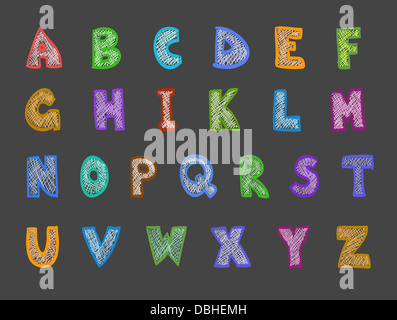 Hand drawn cartoon jeu abc on dark Banque D'Images