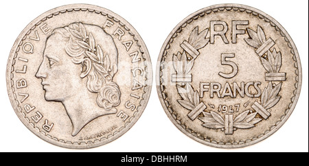 Français 5 pièce à partir de 1947 francs (aluminium) Banque D'Images