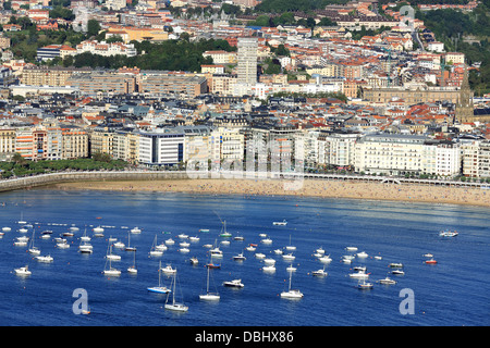 Vue panoramique de la baie de La Concha à San Sebastian Banque D'Images